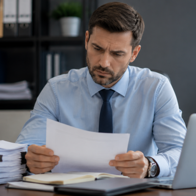 Servidor público analisando documentos relacionados a um processo administrativo disciplinar em ambiente de escritório, representando a importância de conhecer os direitos, cumprir prazos e acompanhar o procedimento desde o início.